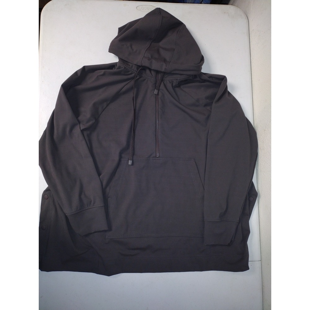 Athleta‎ Womens Charcoal Gray Half Zip Hoodie Side Snap Pullover Large L